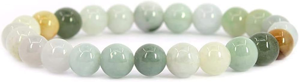 Natural Multi-Color Jadeite Gemstone 8mm Round Beads Stretch Bracelet 7 Inch