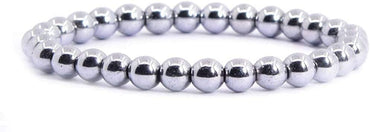Metallic Silver Coated Hematite Gemstone 6mm Round Beads Stretch Bracelet 6.5inch Unisex