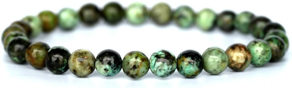 Angelstones Natural African Turquoise Gemstone 6mm Round Beads Stretch Bracelet 7inch Unisex