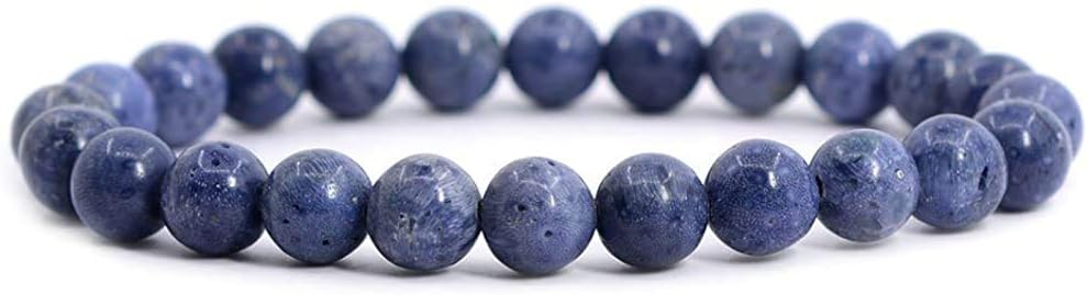 Natural Blue Sponge Coral Gemstone 8mm Round Beads Stretch Bracelet 7inch Unisex
