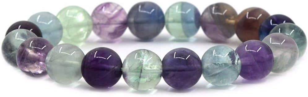 Angelstones Natural Multi-Color Fluorite Gemstone 10mm Round Beads Stretch Bracelet 7 Inch Unisex