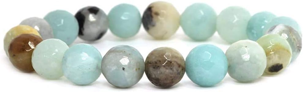 Angelstones Natural Faceted Multi-Color Amazonite Gemstone 10mm Round Beads Stretch Bracelet 7 Inch Unisex