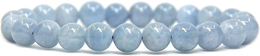 Natural Aquamarine Gemstone 8mm Round Beads Stretch Bracelet 7inch Unisex