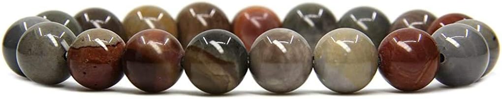 Angelstones Natural Polychrome Jasper Genuine Semi-Precious Gemstones Healing 10mm Beaded Stretch Bracelet 7inch Unisex