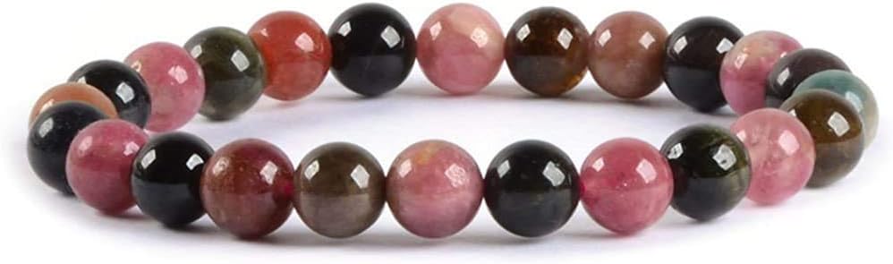 Angelstones Natural Multi-Color Tourmaline Gemstone 8mm Round Beads Stretch Bracelet 7 Inch Unisex