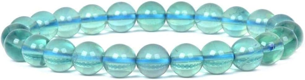 Angelstones Natural Green Fluorite Gemstone 8mm Round Beads Stretch Bracelet 7 Inch Unisex