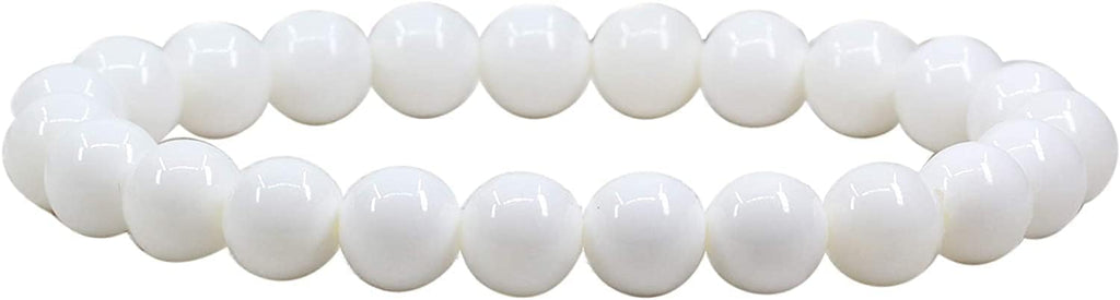 Angelstones Natural White Tridacna Shell Gemstone 8mm Round Beads Stretch Bracelet 7inch Unisex