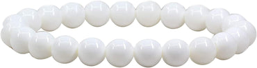 Angelstones Natural White Tridacna Shell Gemstone 8mm Round Beads Stretch Bracelet 7inch Unisex
