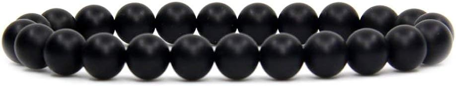 Natural Matt Black Agate Handmade Gemstone 8mm Round Beads Elastic Bracelet 7inch Unisex