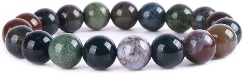 Natural Multi-color Indian Agate Gemstone 10mm Round Beads Stretch Bracelet 6.5inch Unisex