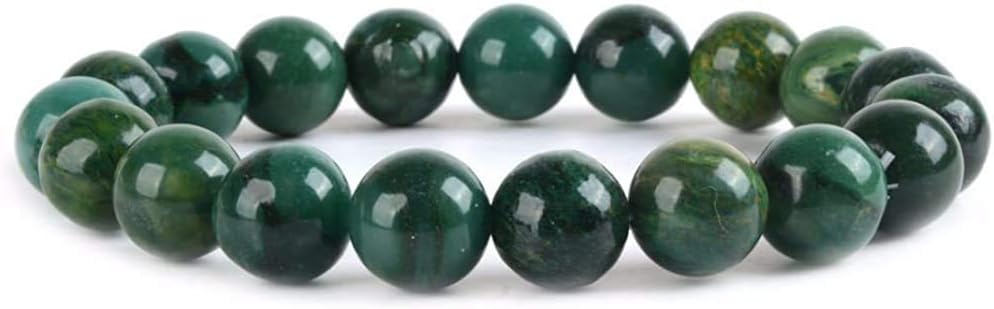 Angelstones Natural African Serpentine Gemstone 10mm Round Beads Stretch Bracelet 7 Inch Unisex