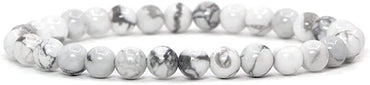 Angelstones Natural White Howlite Gemstone 6mm Round Beads Stretch Bracelet 7inch Unisex