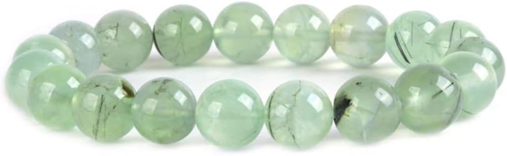 Angelstones Natural Green Prehnite Gemstone 10mm Round Beads Stretch Bracelet 7 Inch Unisex