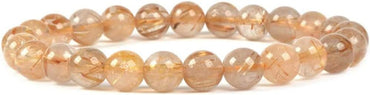 Natural Golden Rutilated Quartz Gemstone 8mm Round Beads Stretch Bracelet 7inch Unisex
