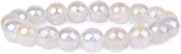 Aqua Aura Crackle Clear Quartz Gemstone 10mm Round Beads Stretch Bracelet 7inch Unisex