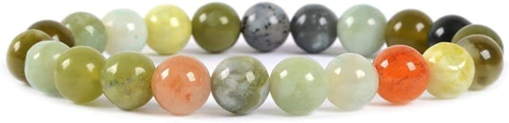 Natural Multi-Color Nephrite Gemstone 8mm Round Beads Stretch Bracelet 7 Inch Unisex