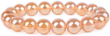 Metallic Yellow Coated Clear Quartz Gemstone 10mm Round Beads Stretch Bracelet 7inch Unisex
