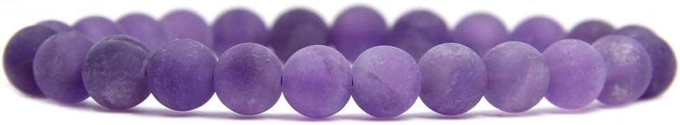 Angelstones Natural A Grade Matt Light Amethyst Crystal 8mm Round Beads Stretch Bracelet 7inch Unisex