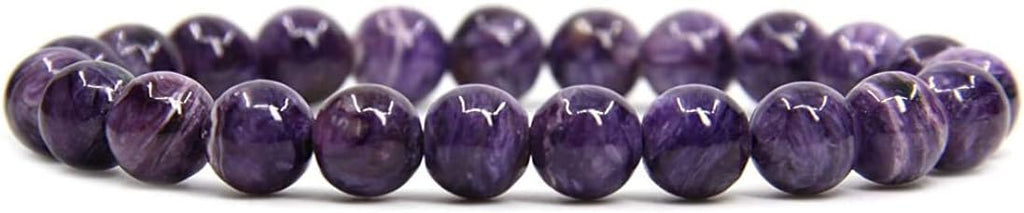 Natural Russian Charoite Gemstone 8mm Round Beads Stretch Bracelet 7inch Unisex