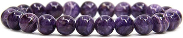 Natural Russian Charoite Gemstone 8mm Round Beads Stretch Bracelet 7inch Unisex