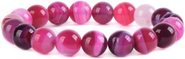 Pink Brazilian Agate Gemstone 10mm Round Beads Stretch Bracelet 7 Inch Unisex