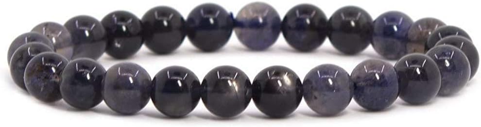 Natural Iolite Gemstone 8mm Round Beads Stretch Bracelet 7 Inch Unisex