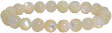 Angelstones Natural White Mother of Pearl Gemstone 8mm Round Beads Stretch Bracelet 7 Inch Unisex