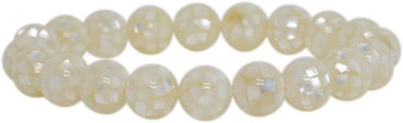 Angelstones Natural Mosaic Mother of Pearl Shell Gemstone 10mm Round Beads Stretch Bracelet 7 Inch Unisex