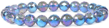 Faceted Titanium Clear Quartz Gemstone 8mm Round Beads Stretch Bracelet 7 Inch
