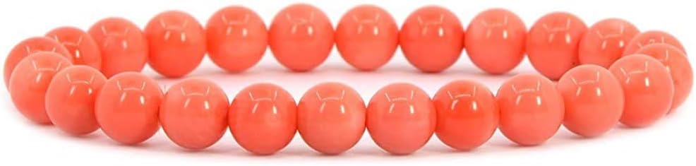 Angelstones Dyed OrangeRed Coral Gemstone 8mm Round Beads Stretch Bracelet 7 Inch