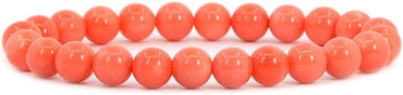 Angelstones Dyed OrangeRed Coral Gemstone 8mm Round Beads Stretch Bracelet 7 Inch