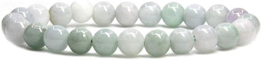 Green-White Jade Jadeite Gem Semi Precious Gemstone 8mm Ball Beads Stretch Bracelet 7inch Unisex
