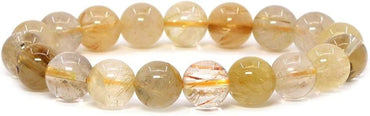 Natural Gold Rutilated Quartz Gemstone 10mm Round Beads Stretch Bracelet 7inch Unisex