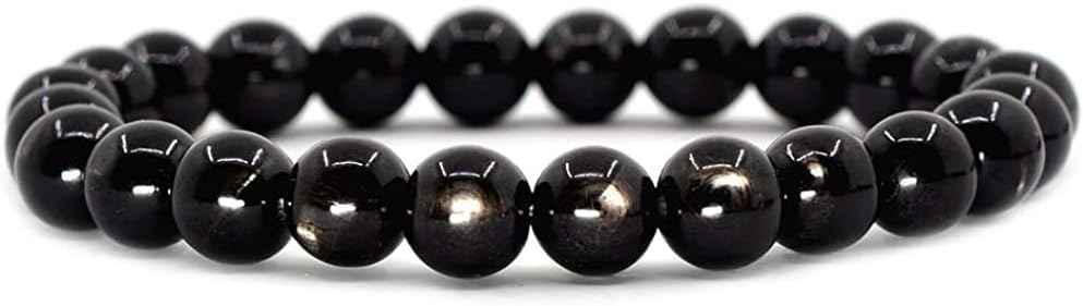 Natural Aura Hypersthene Gemstone 8mm Round Beads Stretch Bracelet 7 Inch Unisex