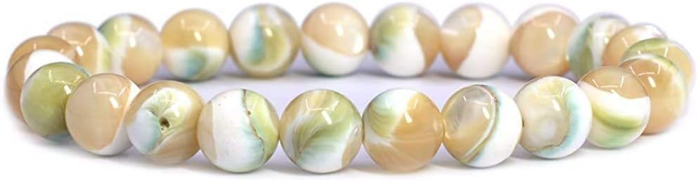 Angelstones Natural Emerald Green Tridacna Gemstone 8mm Round Beads Stretch Bracelet 7 Inch Unisex