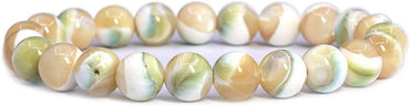 Angelstones Natural Emerald Green Tridacna Gemstone 8mm Round Beads Stretch Bracelet 7 Inch Unisex