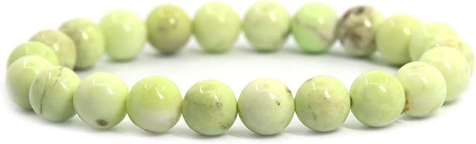 Angelstones Natural Australian Lemon Chrysoprase Gemstone 8mm Round Beads Stretch Bracelet 7 Inch Unisex