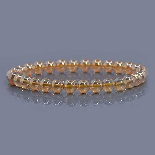 Coated Champagne Gold Quartz Gemstone 6mm Round Beads Stretch Bracelet 6.5inch