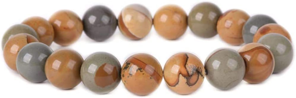 Natural Owyhee Picture Jasper Gemstone 10mm Round Beads Stretch Bracelet 7inch Unisex