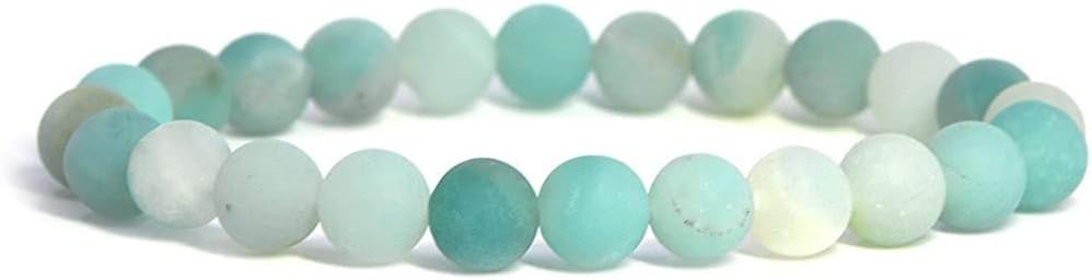 Angelstones Natural Matte Blue Amazonite Gemstone 8mm Round Beads Stretch Bracelet 7 Inch Unisex