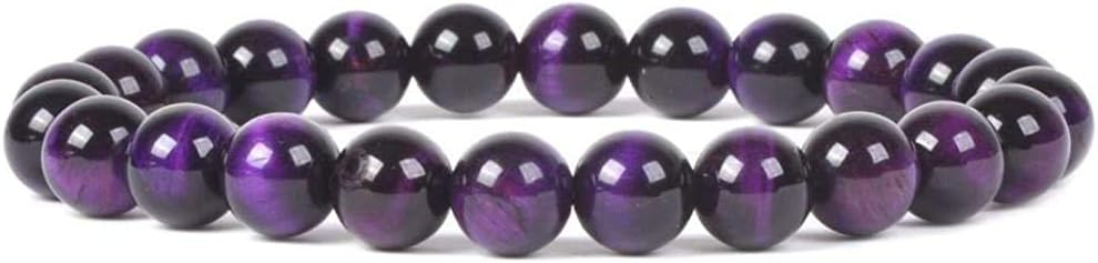 Dyed Purple Tiger Eye Gemstone 8mm Round Beads Stretch Bracelet 7inch