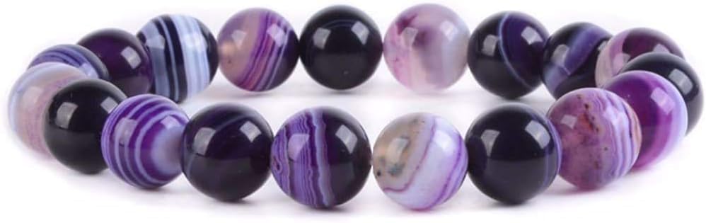Purple Brazilian Agate Gemstone 10mm Round Beads Stretch Bracelet 7 Inch Unisex