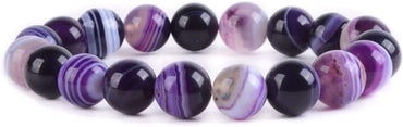 Purple Brazilian Agate Gemstone 10mm Round Beads Stretch Bracelet 7 Inch Unisex