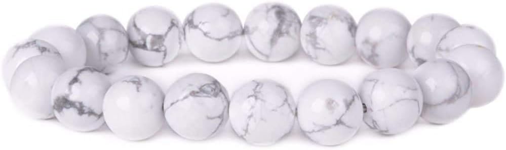 Angelstones Natural White Howlite Gemstone 10mm Round Beads Stretch Bracelet 7 Inch Unisex