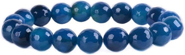 Faceted Blue Agate Gemstone 10mm Round Beads Stretch Bracelet 7inch Unisex