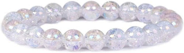 Aqua Aura Crackle Natural Clear Quartz Gemstone 8mm Round Beads Stretch Bracelet 7inch
