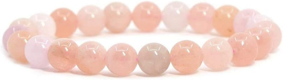 Angelstones Natural Peach Morganite Gemstone 8mm Round Beads Stretch Bracelet 7 Inch Unisex
