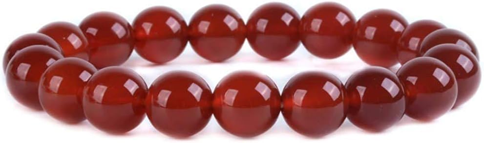 Red Agate Gemstone 10mm Round Beads Stretch Bracelet 7 Inch Unisex