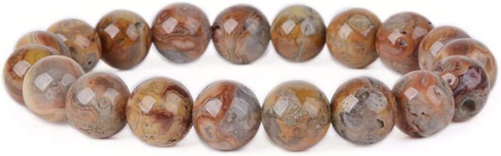 Natural Redish Crazy Lace Agate Gemstone 10mm Round Beads Stretch Bracelet 7 Inch Unisex