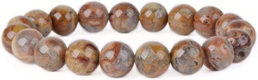 Natural Redish Crazy Lace Agate Gemstone 10mm Round Beads Stretch Bracelet 7 Inch Unisex